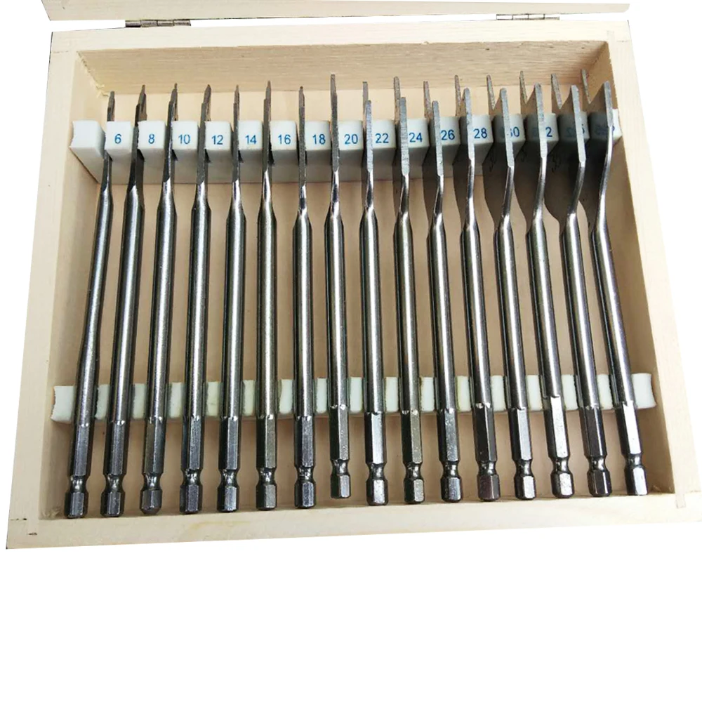 2 Box sets 13Pc and 16Pc flat drill bits woodworking opener with hexagonal handle wood working tools