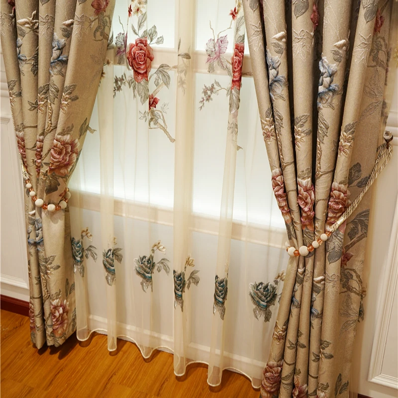 European luxury elegant 3D jacquard high quality blackout curtains for living room with Voile Curtain for Bedroom Apartment