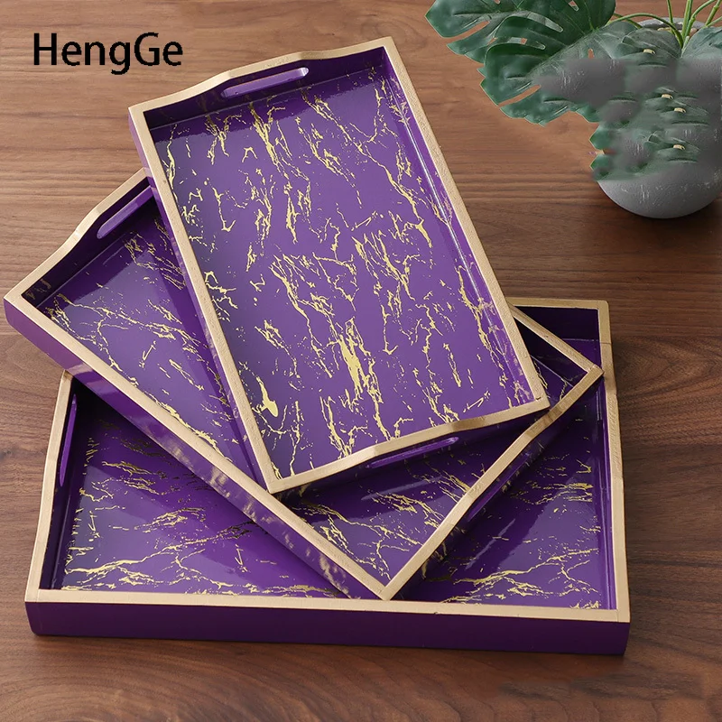 Nordic Wood Tray Outline In Gold Marble Texture Trays Decorative Living Room Tableware Coffee Table Storage Plate Artwork Decore