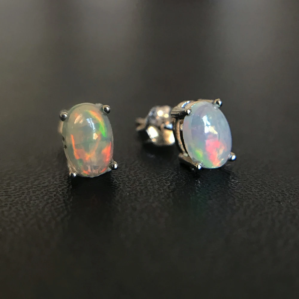 CSJ Genuine Natural Opal Earrings 925 Sterling Silver Ethiopia Opal 4*6mm Jewelry for Women Lady Wedding Engagment Party Gift