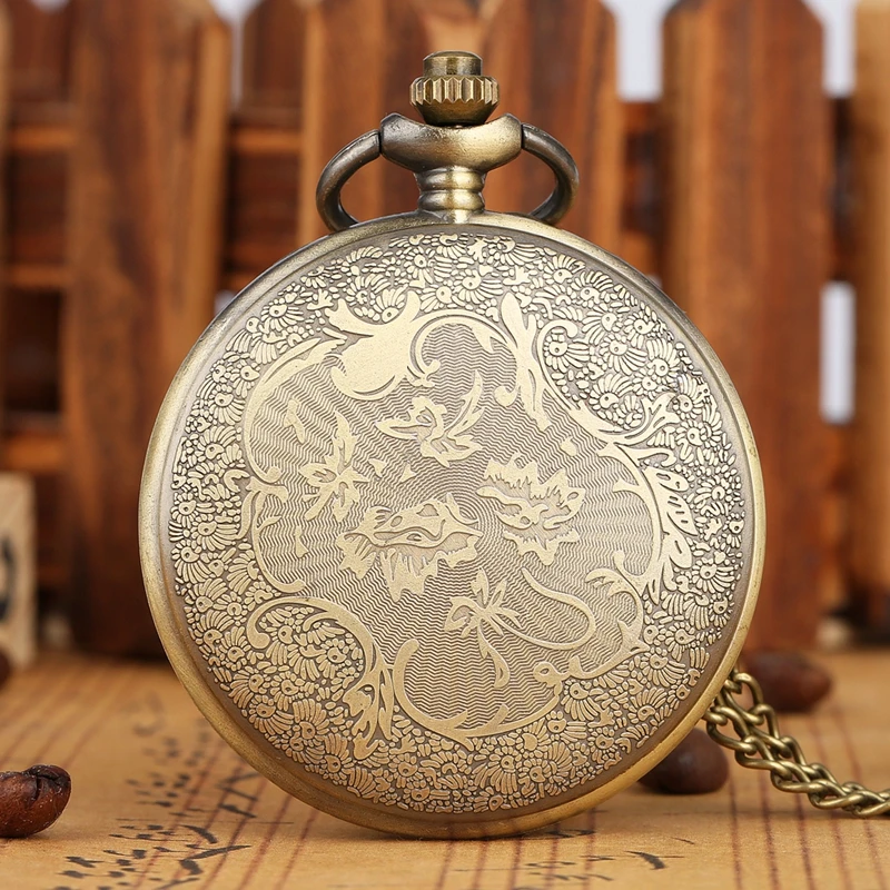 Vintage Antique Copper Steampunk Bronze Hollow Gear Quartz Pocket Watch Necklace Pendant Clock Chain Men Women with Accessory