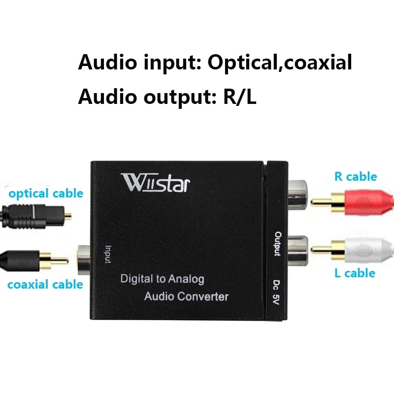 

Wiistar RCA Digital To Analog Audio Converter Digital Optical Coaxial Toslink Signal to Analog Audio Converter With Jack