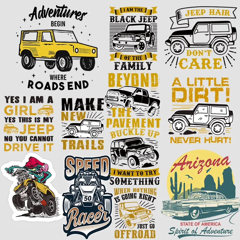 Adventure Car Thermal Transfers Decals Patch on Jackets bags socks pillow clothes Thermal transfer printing Garment Accessories