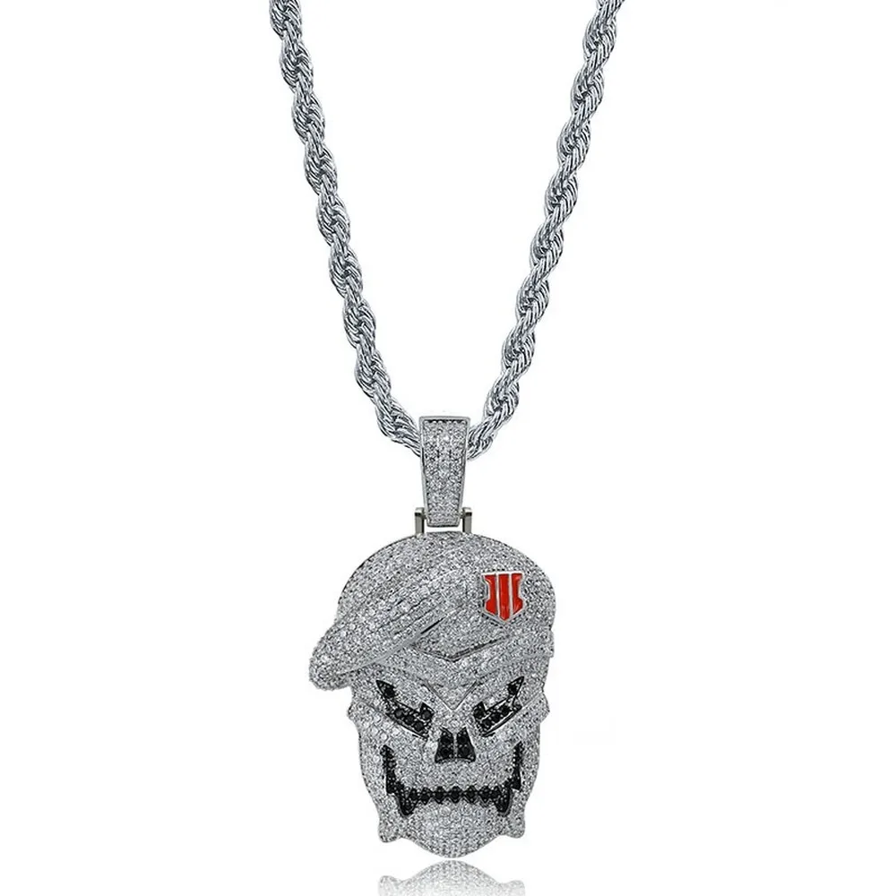 

18K Gold Plated Bling CZ Simulated Diamond Iced Out Personality Skull Pendent Necklace Hip Hop Chain Jewelry for Men Charm Gifts