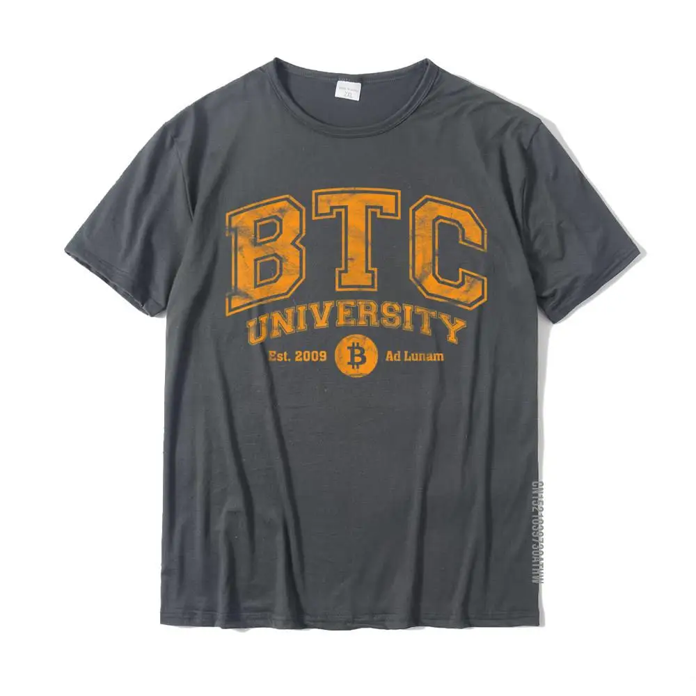 BTC University To The Moon Funny Distressed Bitcoin College T-Shirt Fitted Normal T Shirts Cotton Mens Tees Custom