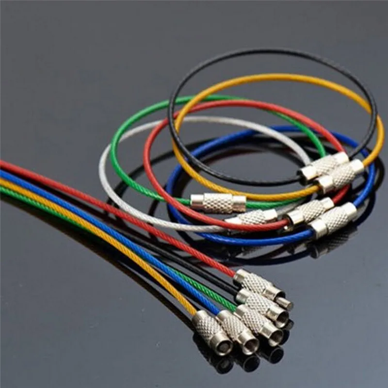 50Pcs/Set   Keychain Tag Rope Stainless Steel Wire Cable Loop Screw Lock Gadget Keyring Circle Camp Trinket Chaveiro image 6
