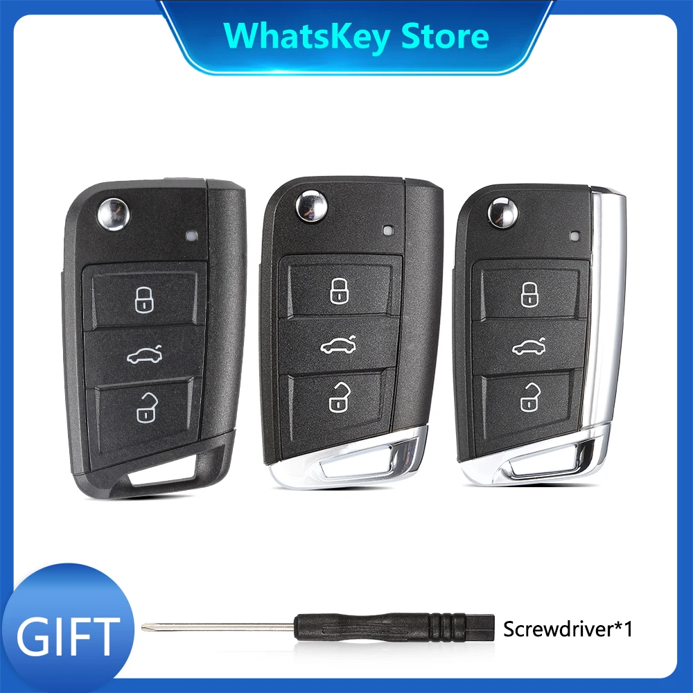 WhatsKey-caso remoto Shell chave do carro, 3 botão flip, Volkswagen, Skoda, Octavia, A7, VW Golf 7, MK7, Seat Leon, Passat, Beetle, Polo, Bora