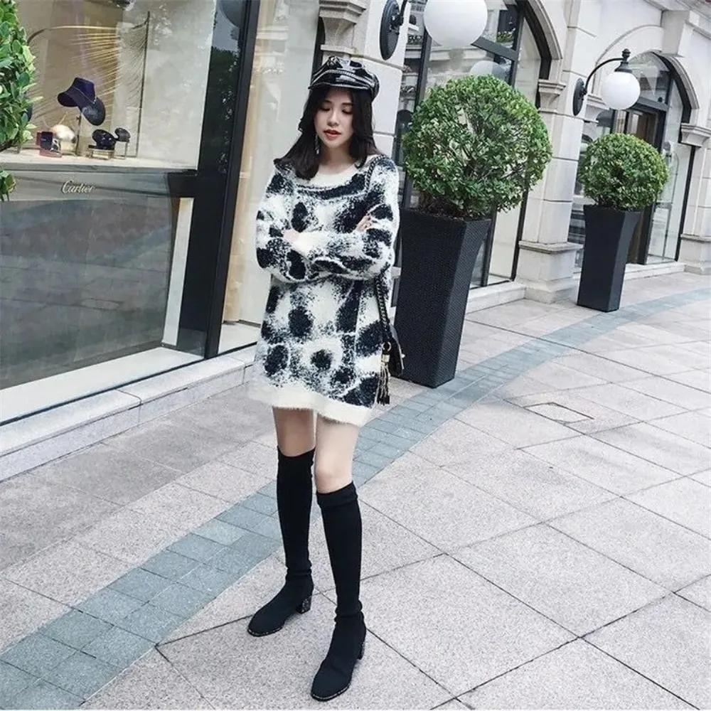 Graffiti High Street Long Sleeve Sweater Women Y2K O-neck Knit Tie Dye Harajuku Pullovers Winter Casual Loose Korean Sweatshirts