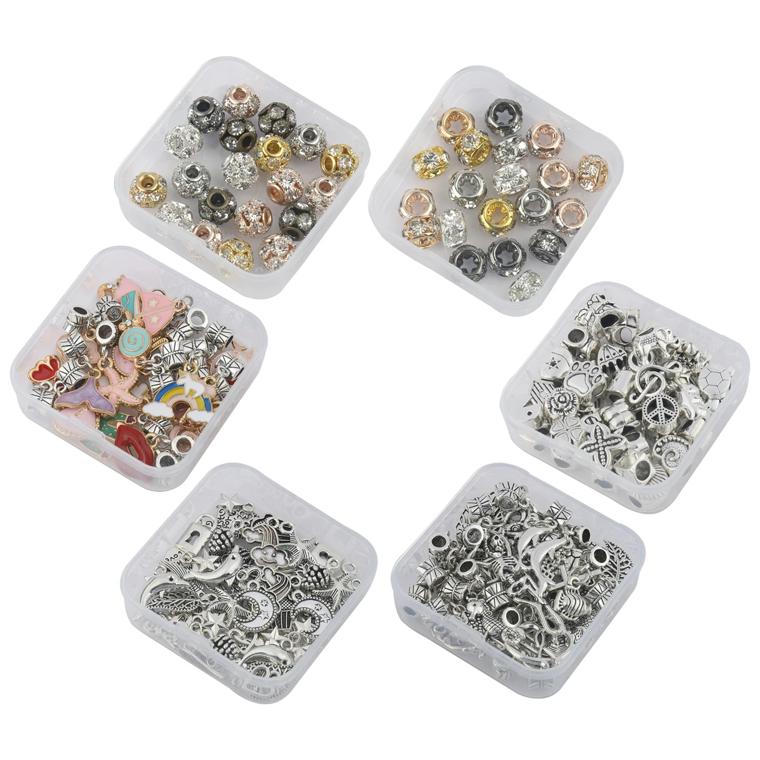 Mixed Alloy Big Hole Rhinestone Beads Sets Spacer Pendant Charms Beads For DIY Jewerly Making Accessories Bracelet Neacklace