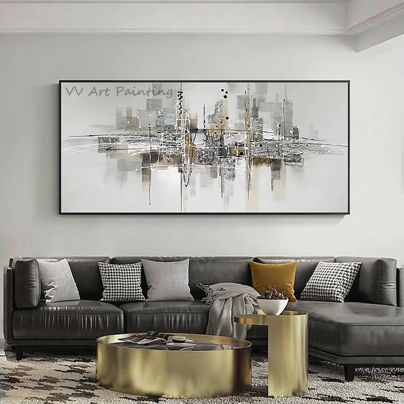 

Handmade Abstract Gray City Wall Art Cuadros Fashion Pictures Poster Canvas Nordic Luxury Mural Painting Home Living Room Decor