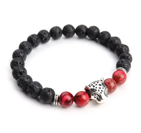 8mm elastic thread Reiki Buddha Prayer Yoga Bracelet jtj45 adjusted black Volcanic stone imperial stone Leopard head Bangles