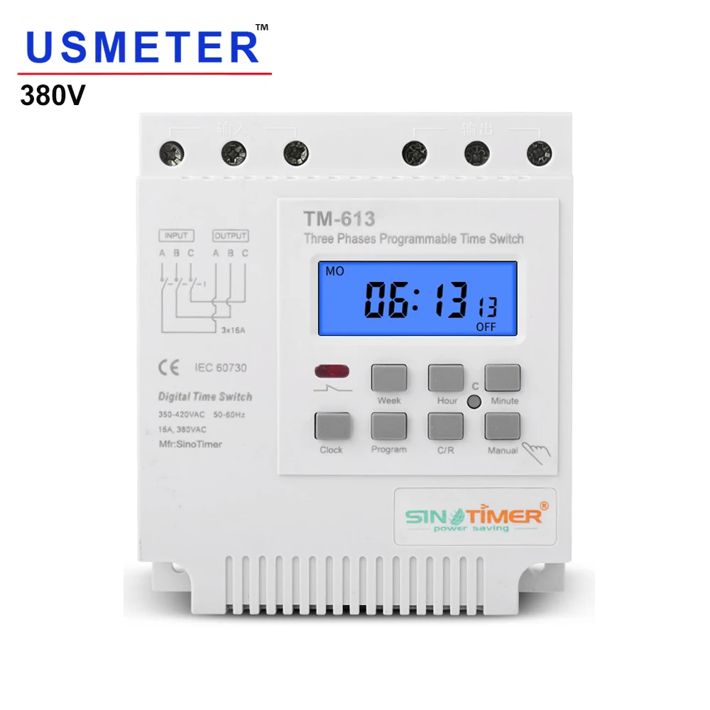 TM613 380V 16A Three phases 7 Days Programmable 16A Relay Digital Timer Switch Motor Automatic Intelligent Controller