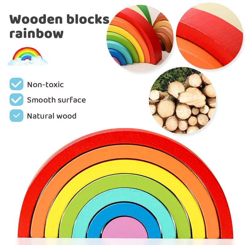 1Set giocattoli impilabili Montessori blocchi arcobaleno in legno per il gioco dell'equilibrio del bambino Puzzle educativo regali di natale con scatola