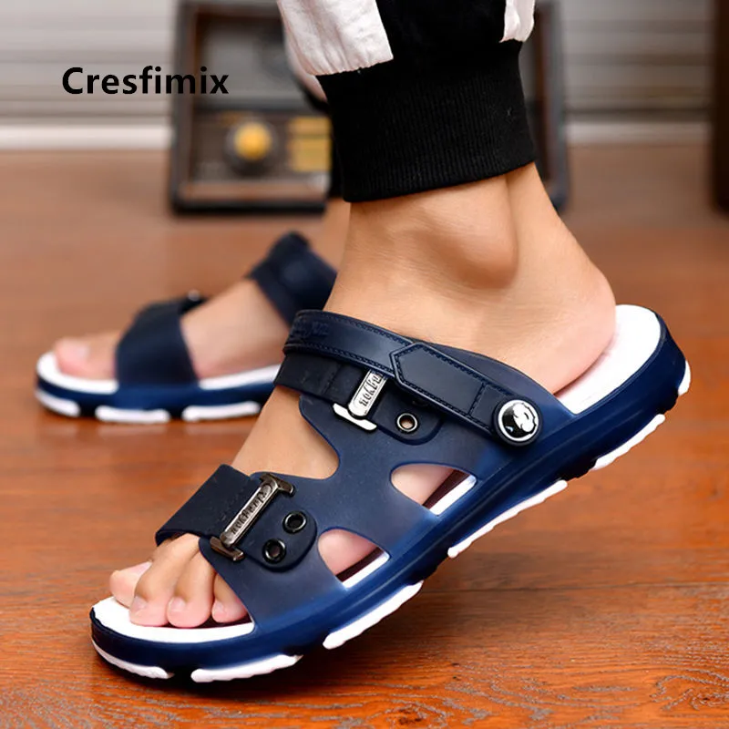 Male Fashion High Quality Patent Leather Buckle Strap Comfort Shoes Men Casual Stylish Black Flat Platform Sandals E5725