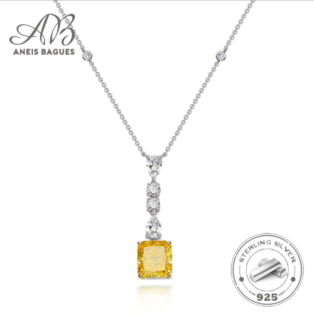 

Aneis Bagues Luxury S925 Sterling Silver Yellow Sparkling Topaz High Carbon Diamond Pendant Necklace For Women Wedding Jewelry