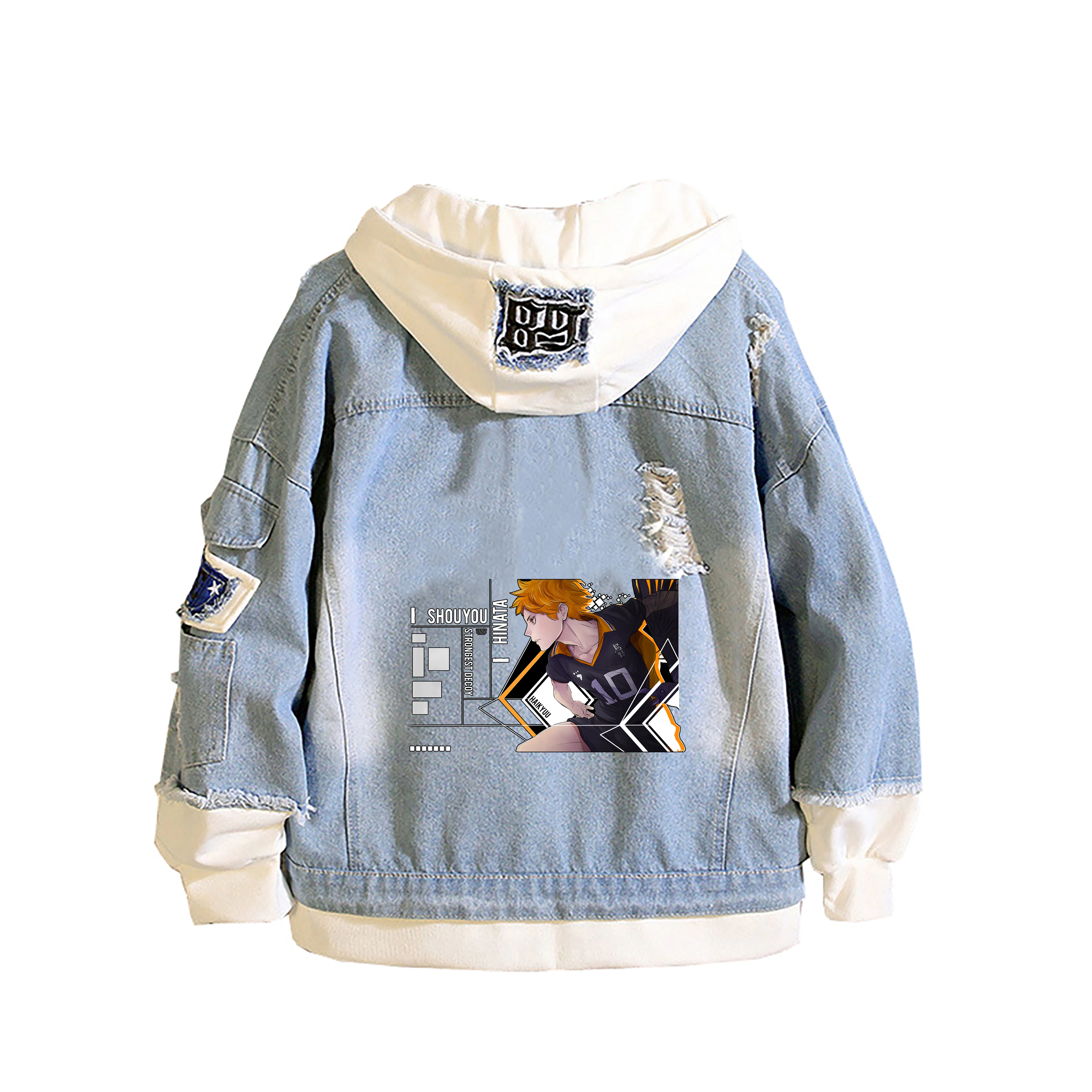 Japanese Haikyuu!! Demin Jacket Anime Harajuku Streetwear Shoyo Hinata Jeans Sweatshirt Boys Cartoon Plus Size Hoodies Coats - view 4