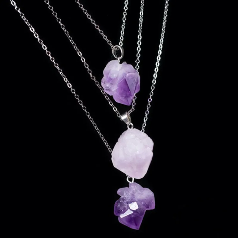 Pedra natural roxo pingente colar ametistas cristal brasil druzy forma irregular lavanda chakra jóias colar