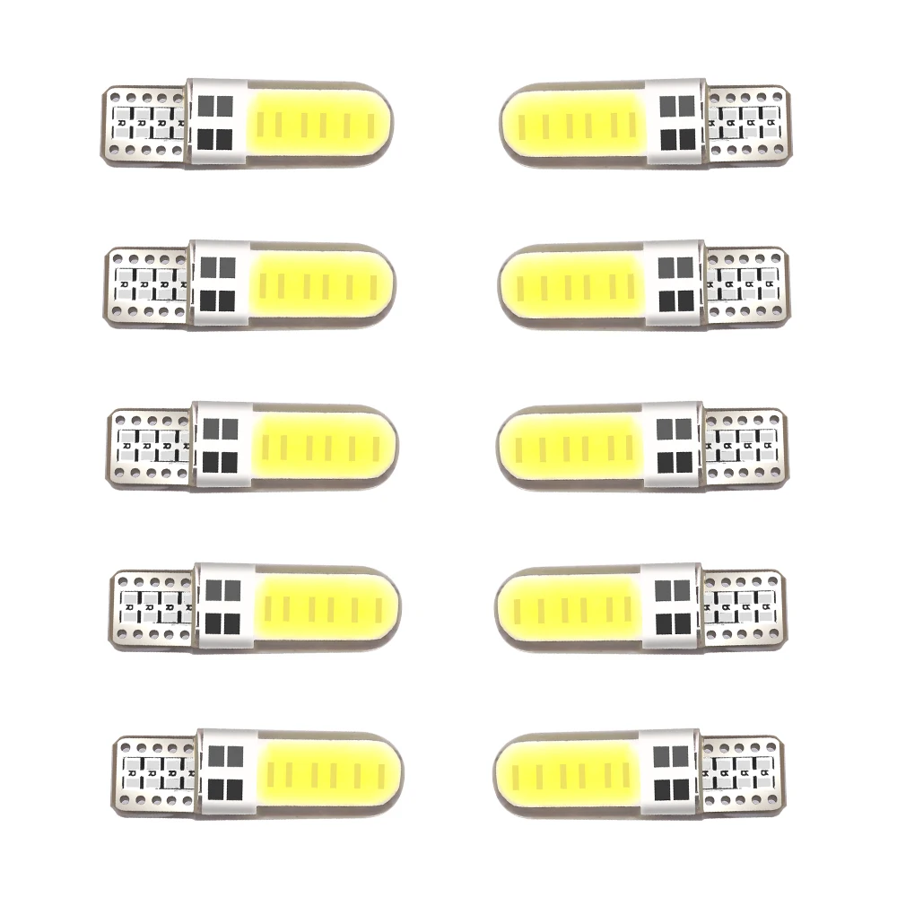 10pcs/Lot Silicone Gel COB LED Car Light 12V T10 W5W Wedge Side Parking Reading Bulb Signal Lamp Clearance Door Light 12 SMD chi