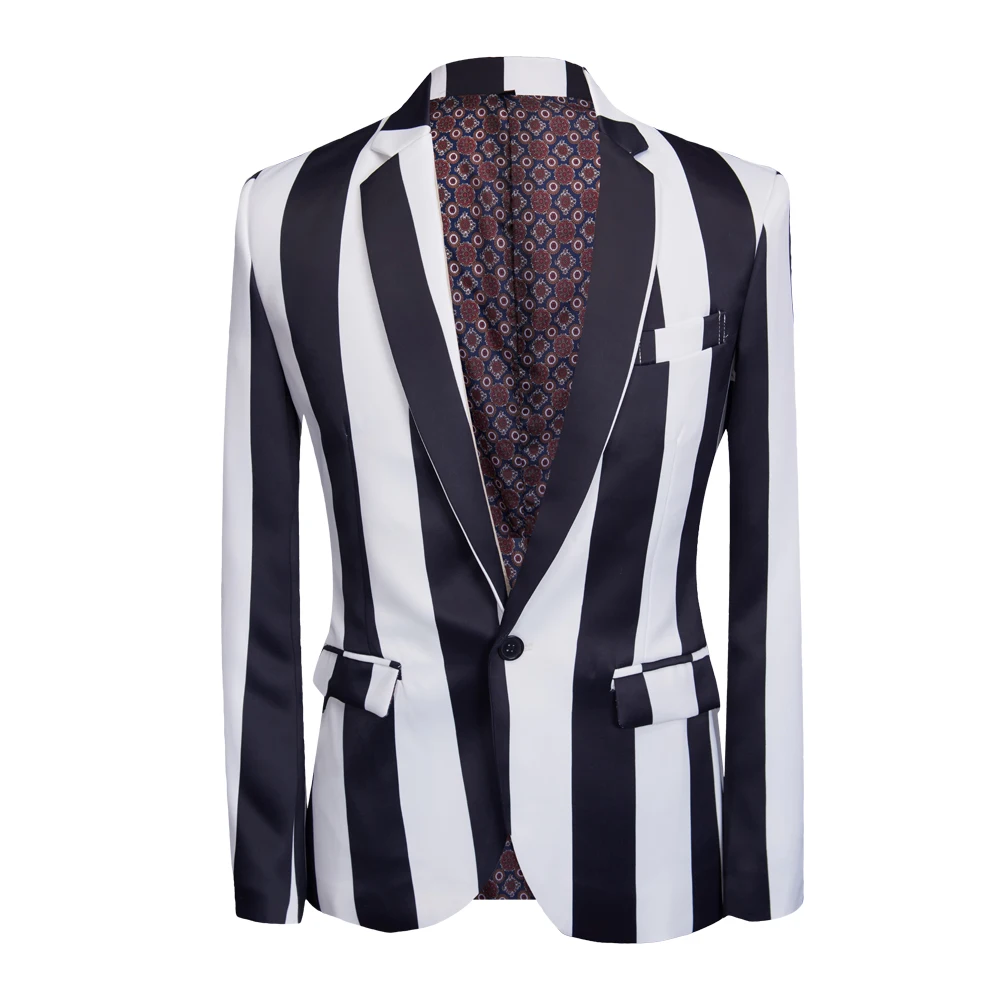 Men Casual Blazer PrintBlack and white stripes  Pattern Design Business Formal Blazer Mens Wedding Suit Jackets