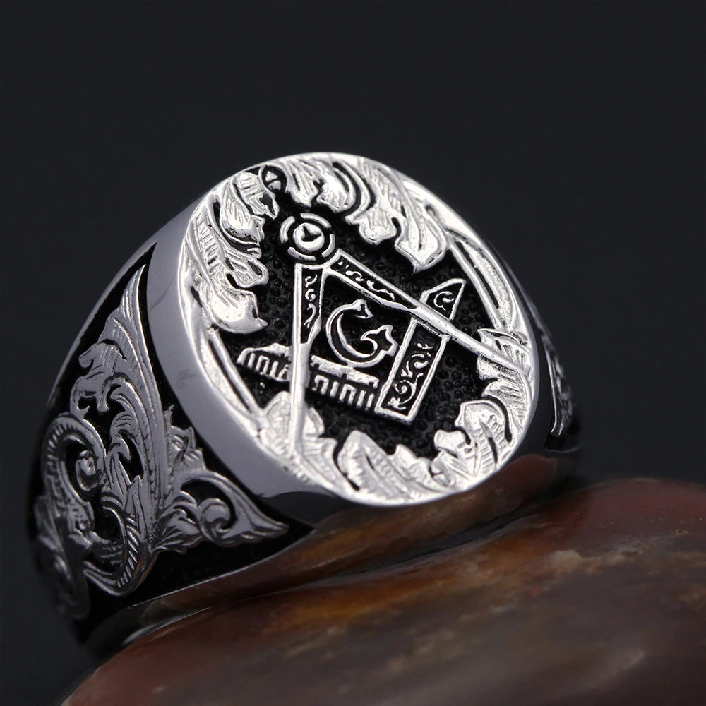 Masonic Signet Hand Engraved Master Mason Symbol G Templar Freemasonry Sterling Silver Ring