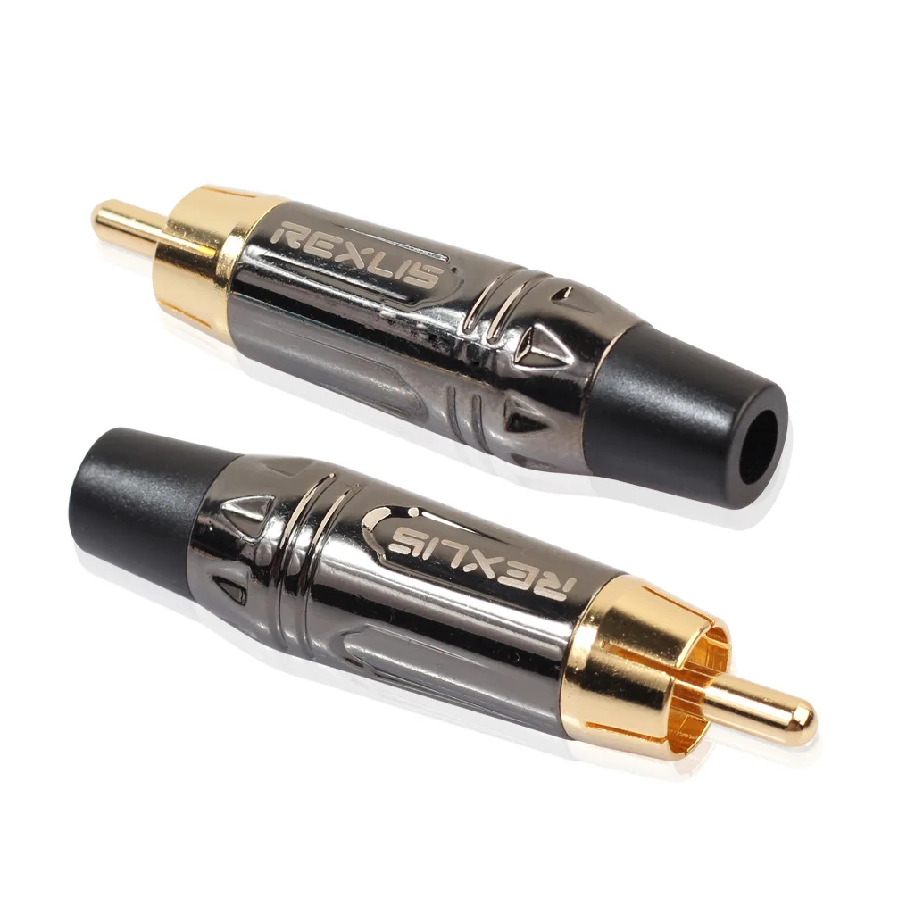 Conector RCA chapado en oro de 2 piezas, adaptador de enchufe macho RCA, Conector de Cable de vídeo/Audio, soporte de Cable de 6mm, súper rápido