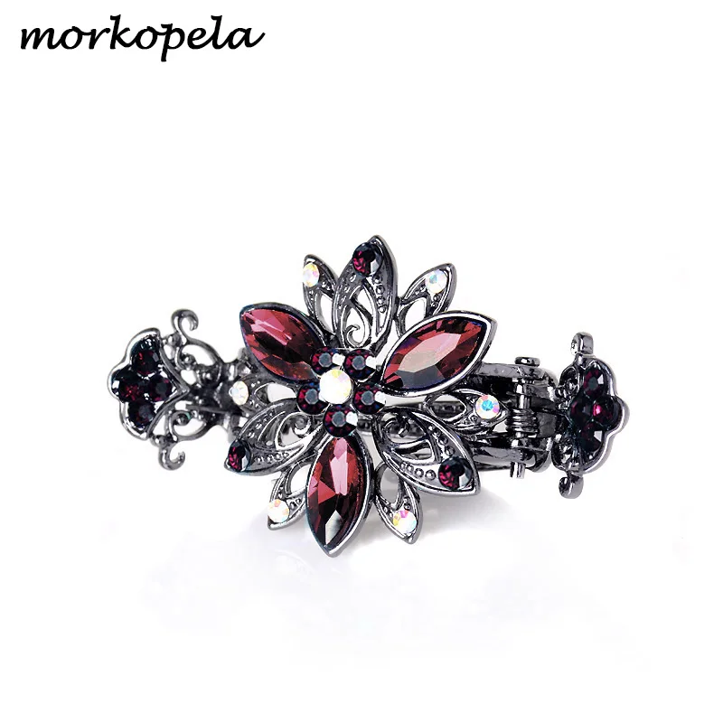 morkopela Vintage Crystal Hair Claw Crab Jewelry Flower Peacock Hair Clip Women Banquet Hairpin Accessories