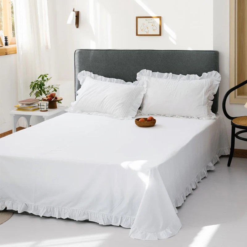 Mcao elegante travesseiro sham capa borda babados branco cama de algodão plain fronha conjunto 2 bonito do laço do vintage decoração para casa tj7039