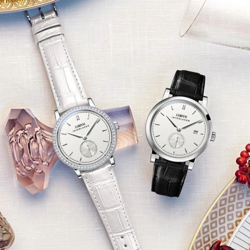 Imagem -04 - Suíça Relógio 2023 Amantes da Marca de Luxo Relógio de Pulso Safira Vintage Relógio de Couro Montre Casal Relógio de Natal Presente para Mulheres dos Homens