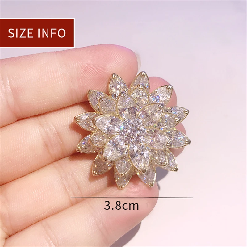 Beautiful Elegant Zircon Lotus Flower Brooches For Women Girl Yoga Jewelry Luxury Wedding Pins Luxury Lotus Blossom Broches