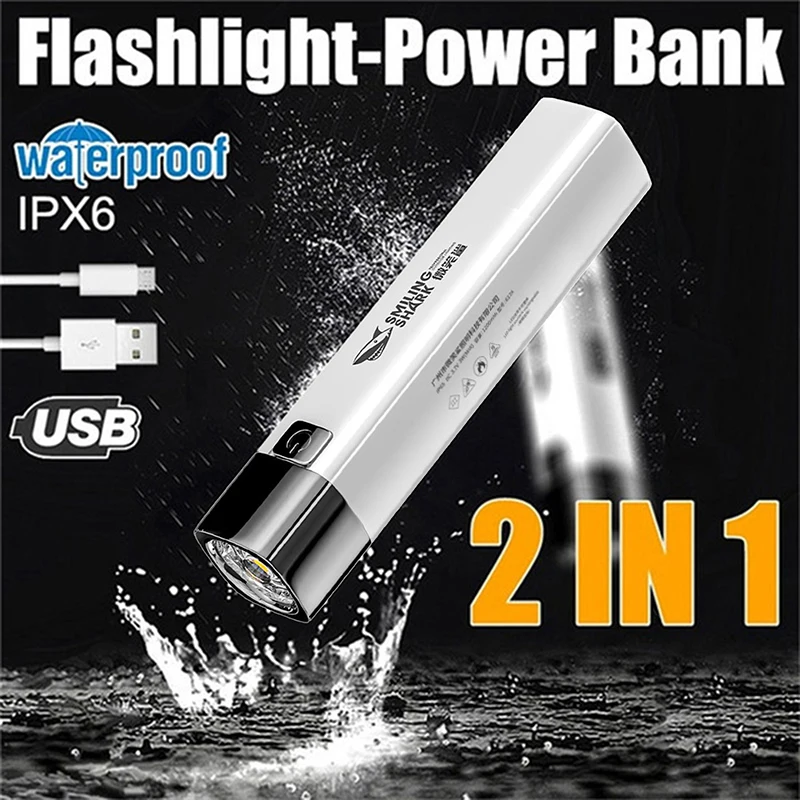 990000LM Portable Flashlight USB Rechargeable LED Torch Pocket Flashlight Waterproof With Output Power Bank Self Defense Camping