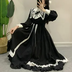 Japanese Gothic Lolita Dress Soft Girl Vintage Victorian Lace-Up Ruffles Princess Black Dress Spring Autumn Women Punk Dresses