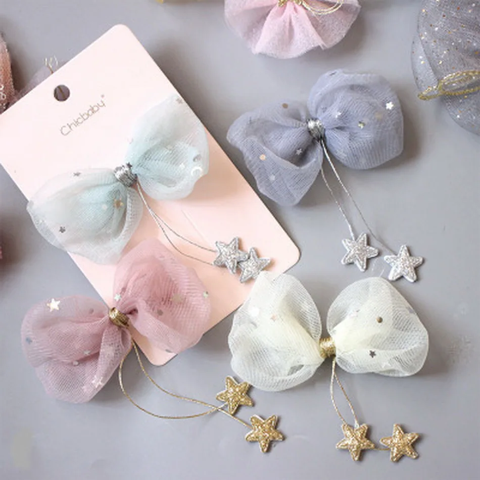 Girl Star Yarn Hanging Little Star Tassel Bow Hairclip Kids Cute Hair Clip Pink Hairpin Baby Barrette Kawaii Accessories Gift