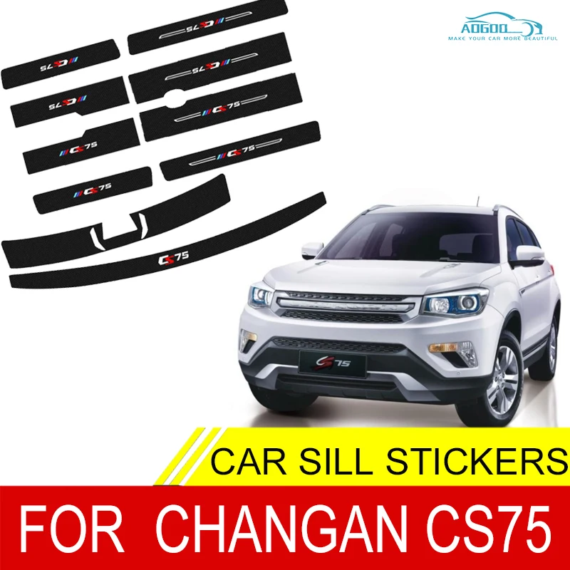 

Кожаные наклейки на пороги автомобиля для крышки Changan CS75, защита порога из углеродного волокна, передняя и задняя двери