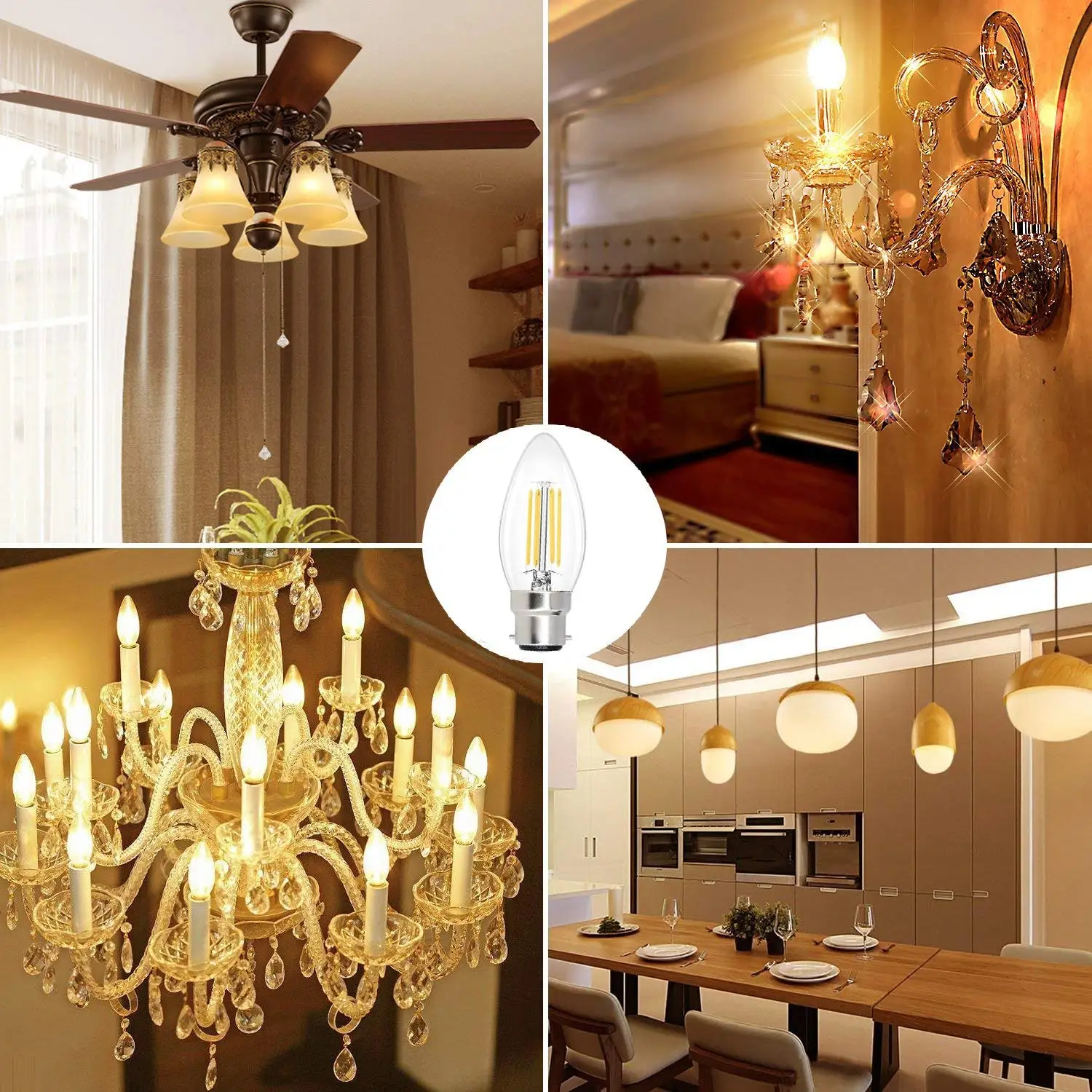 LED Candle Filament Light Bulb 6W B22 C35 Dimmable Bayonet Vintage Edison Warm White 2700K Cold 6000K Equal 60W Incandescent