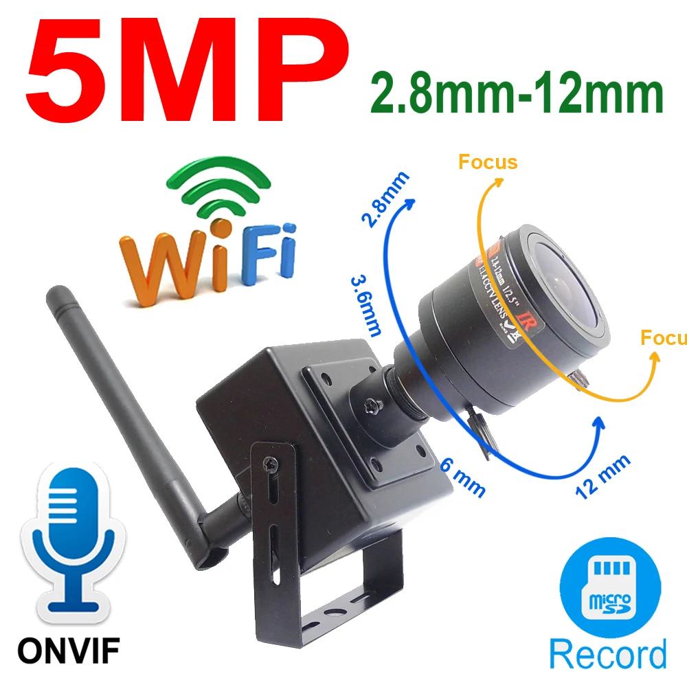 JIENUO 5MP Mini Ip Camera Wifi 128G Audio Full HD Cctv Security Surveillance 2.8mm-12mm Lens Wireless IPCam Onvif HD Home Camera