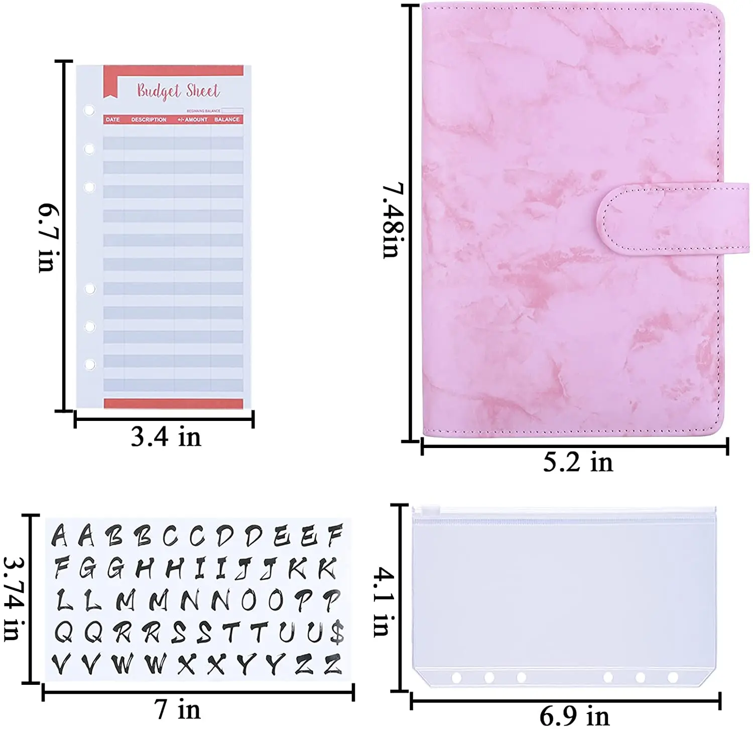 A6 PU Leather Budget Binder with Binder Pockets, Expense Budget Sheets, Sticker Labels,Budget Money Saving Cash Envelopes System