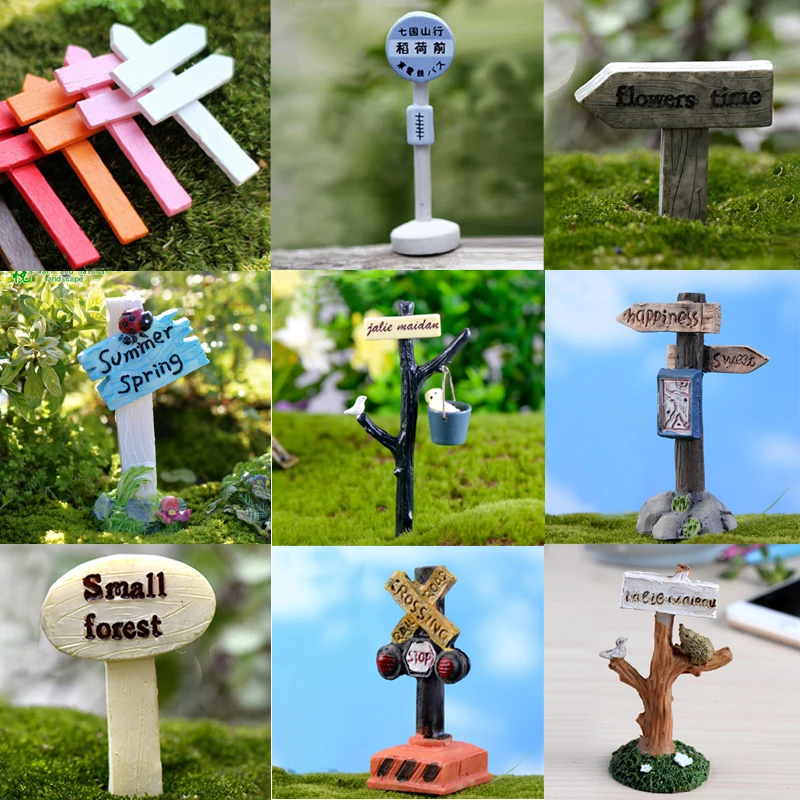 Resin Garden Figurines DIY Street Sign Dollhouse Fairy Garden Pot Micro Landscape Fence Miniatures Figurines Crafts Ornament