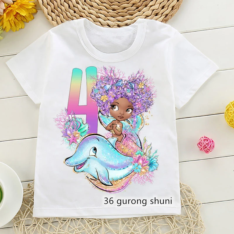 T-Shirt For Girls 2-13 Years Old Birthday Digital Cartoon Print For Kids Birthday Gift Costume Cute Baby Girls Tshirts Wholesale