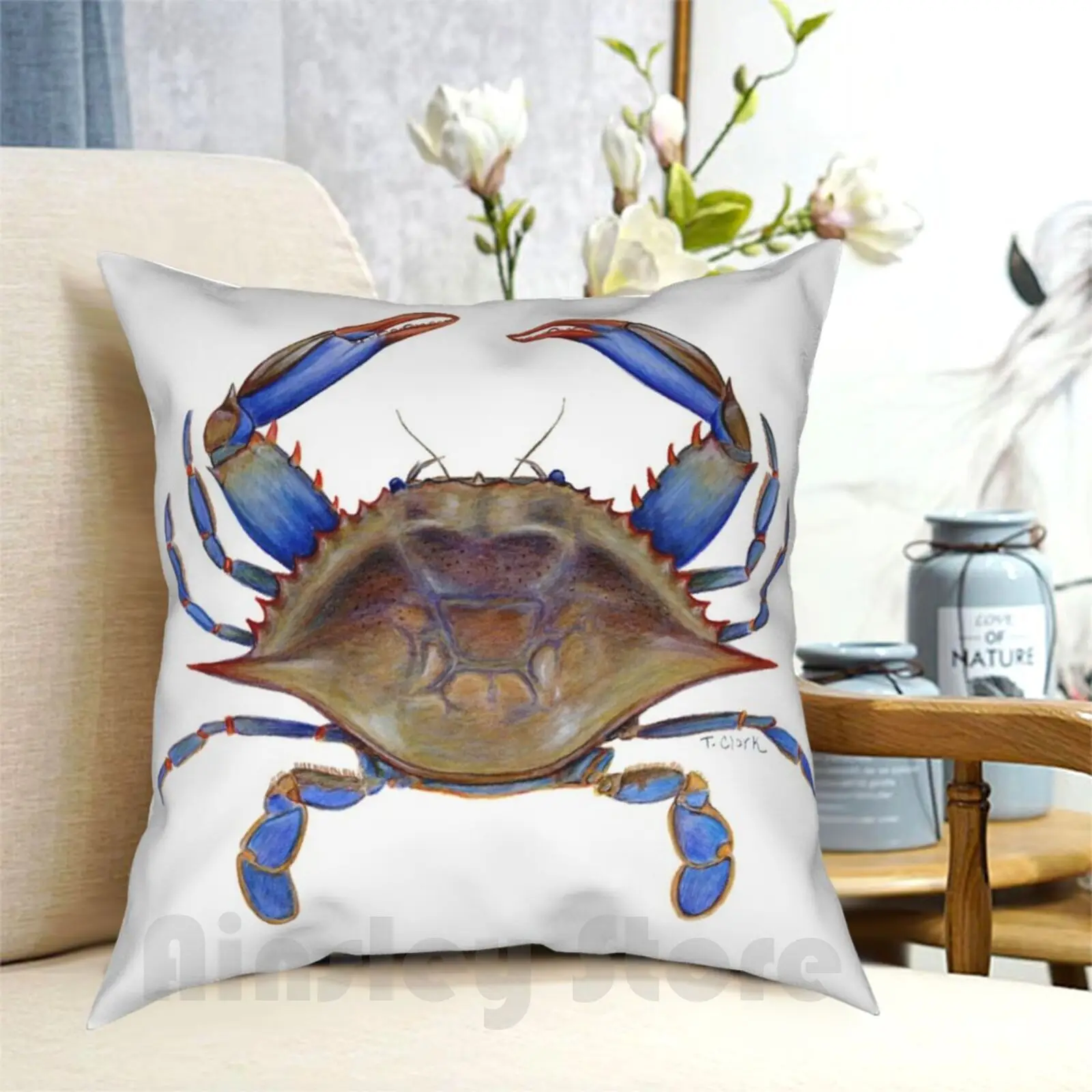 Blue Crab ( Callinectus Sapidus ) Pillow Case Printed Home Soft DIY Pillow cover Blue Crab Crab Tamara Clark Eden Ocean Sea