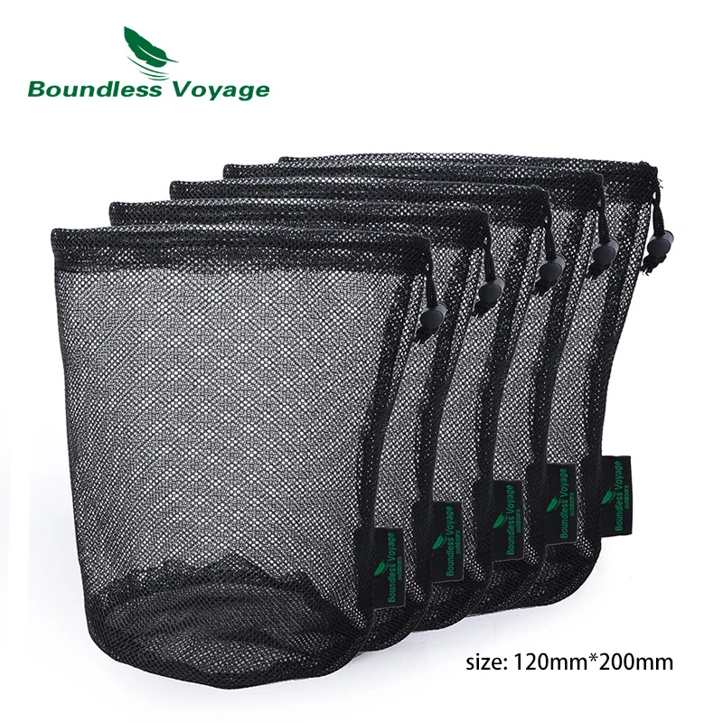 Boundless Voyage Mesh Bag  Storage Pouch  Nylon Drawstring Dirty Bags for Toys Tableware Tea Maker Cups Bottle