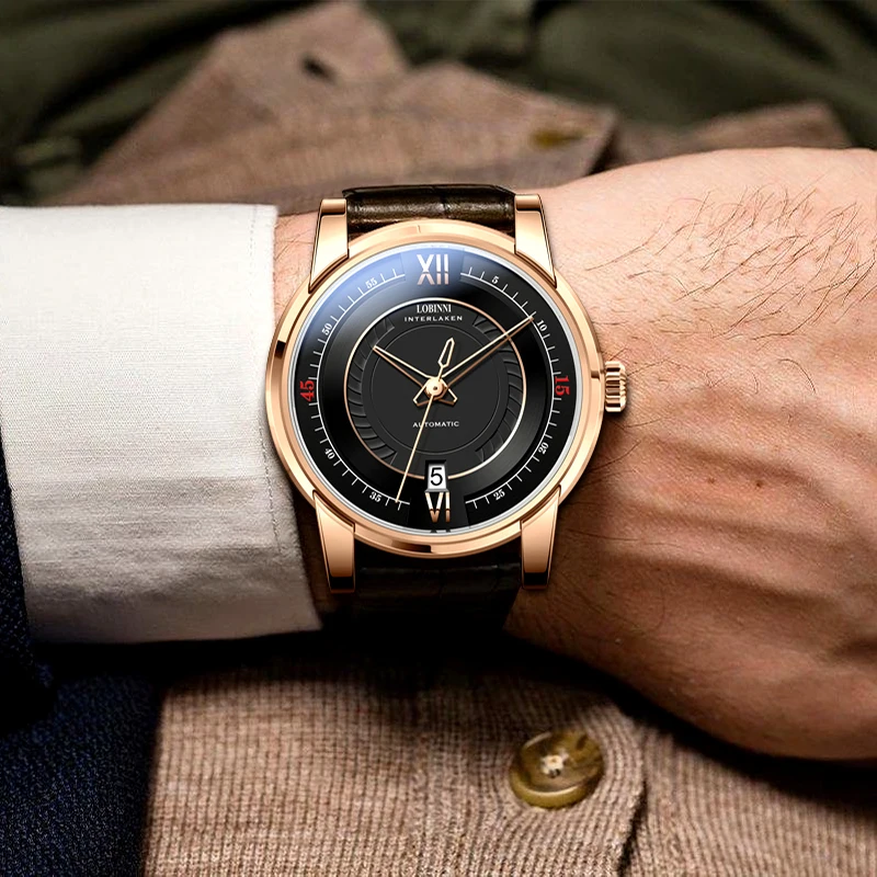 

LOBINNI Мужские автоматические часы 41,5 мм Механические наручные часы 5ATM Водонепроницаемые тахометр с сапфировым зеркалом