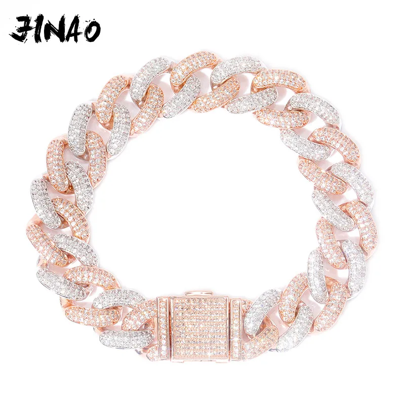 JINAO Newest Lock Clasp 14mm Hip Hop Iced Out Bling CZ Men Bracelet 7 8 9 Inch Miami Cuban Link Bracelets Hiphop Jewelry