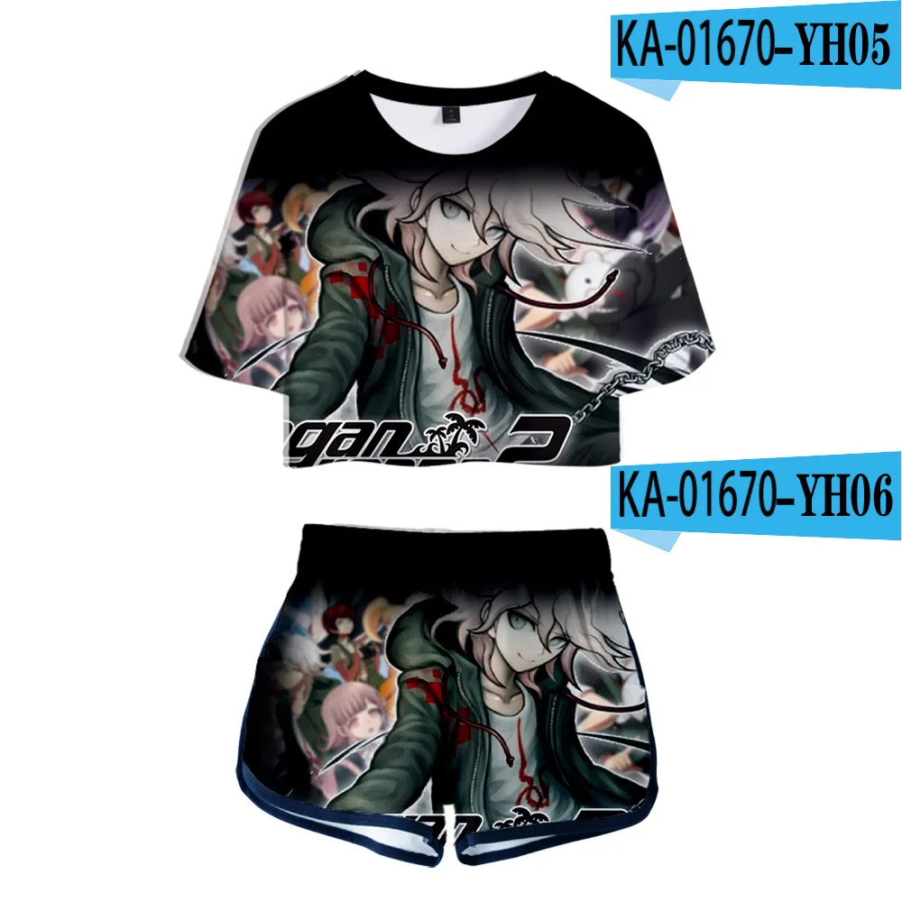 Japan Anime Danganronpa Nagito Komaeda Cosplay T-shirt + Shorts Sets Summer Children 3D Printing Cartoon Tees Sportswear C30M234