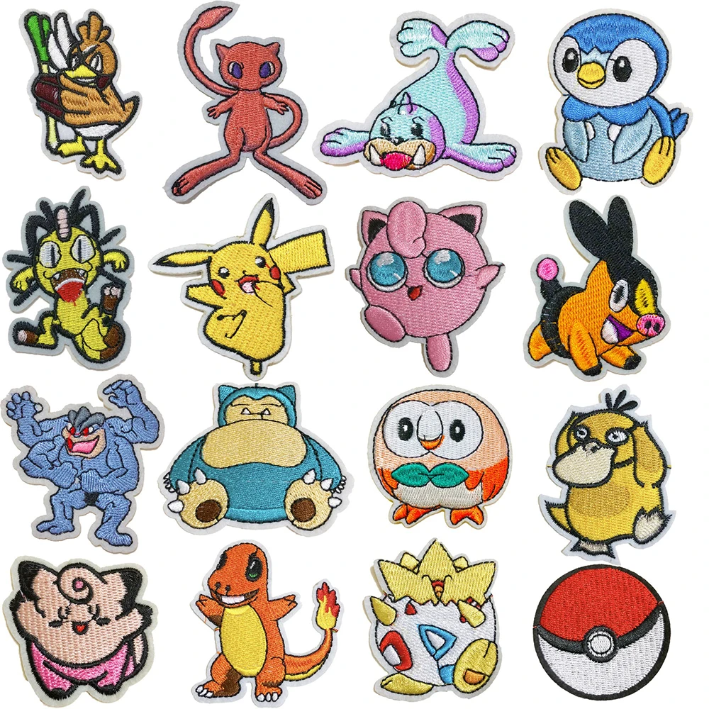 Pikachu Iron on Patch Pokemon Cloth Stickers Sew Embroidery Patches Applique Clothing Cartoon DIY Garment Vetements Decor