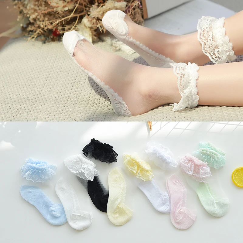 3 Pairs/Lot Summer Children Silk Socks Baby Girls Infant Thin Flower Sock Breathable Solid Mesh Kids Socks For 2-12 Years