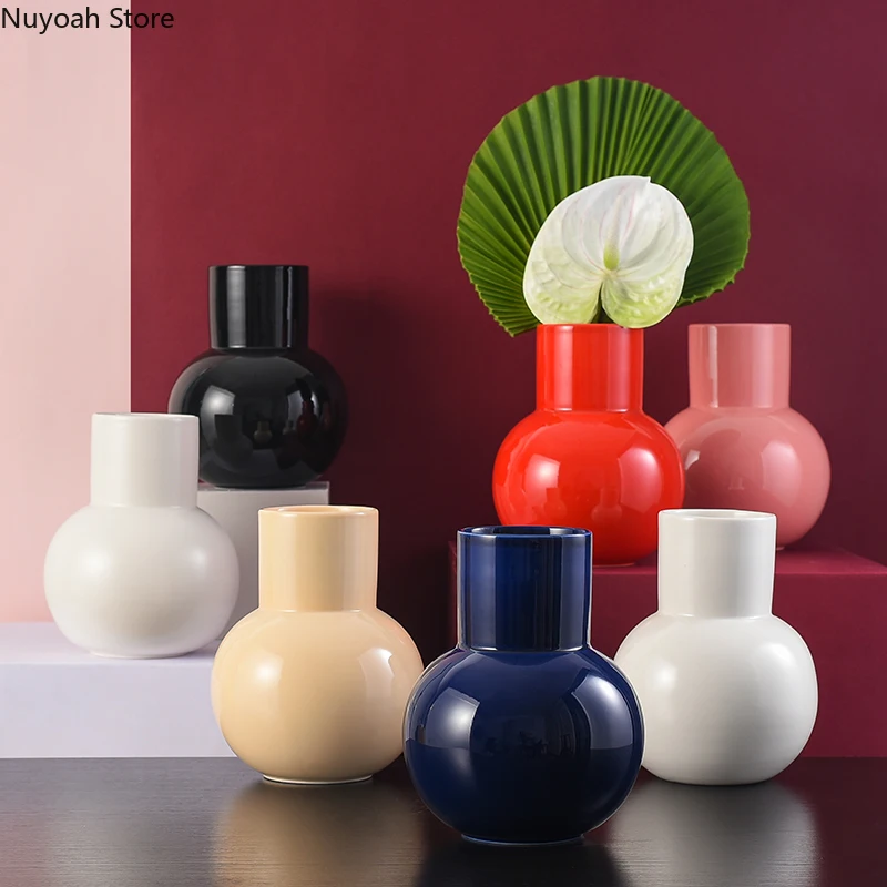 Nordic Minimalist Sphere Ceramic Vase Large Caliber Flower Living Room Flower Arrangement Hydroponic Vase Home Decoration Modern