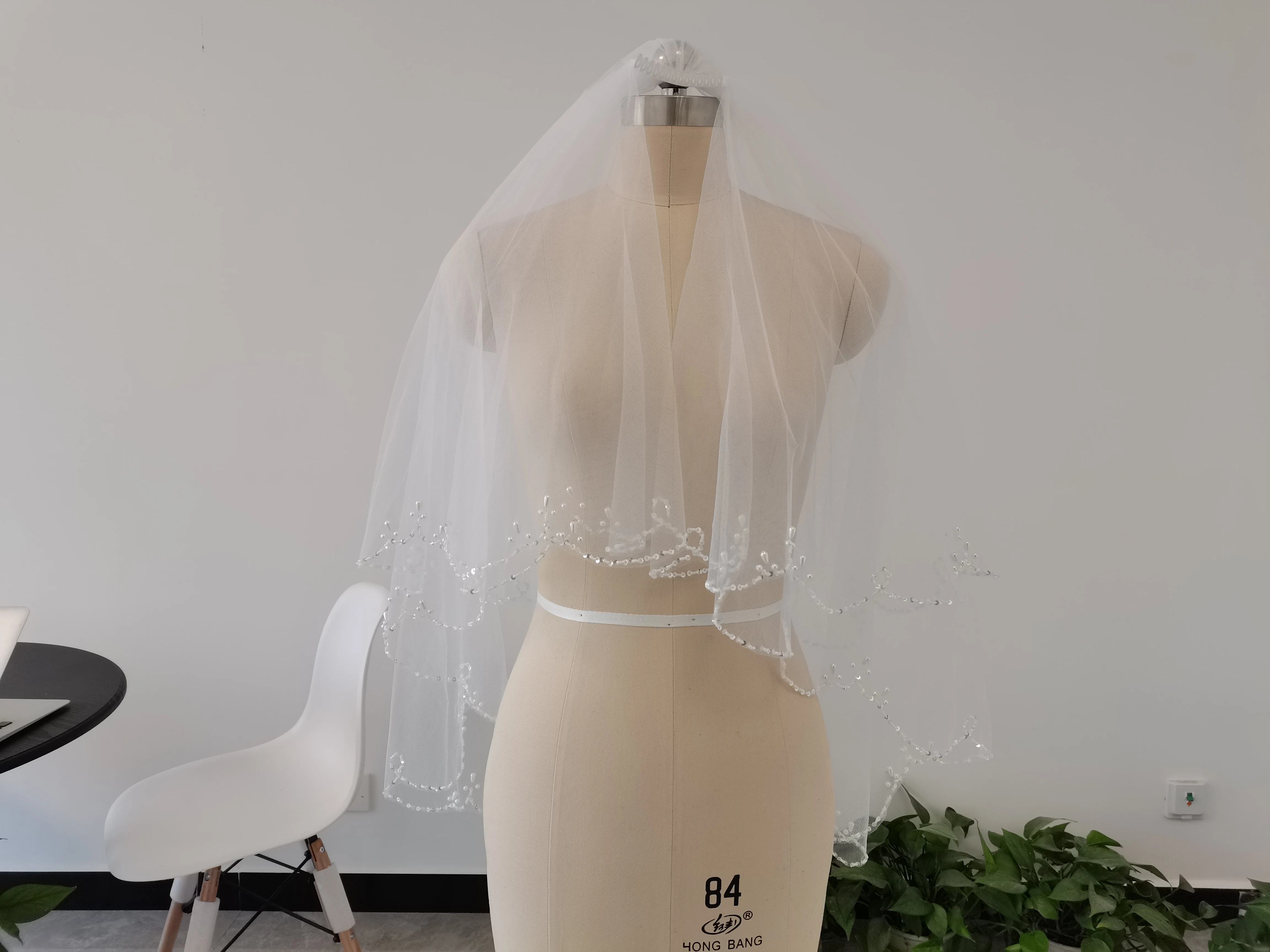 Two Layer White Or Ivory Wedding Veil Short Veil Handmade Wedding Veil Beaded Sequins Bridal Veil With Comb