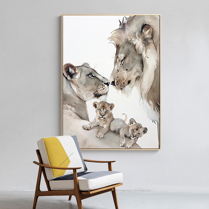 Modern Animal Poster Lion Family Canvas Art Paintings Prins Wall Art Pictures for Living Room Home Wall Decoration Cuadros