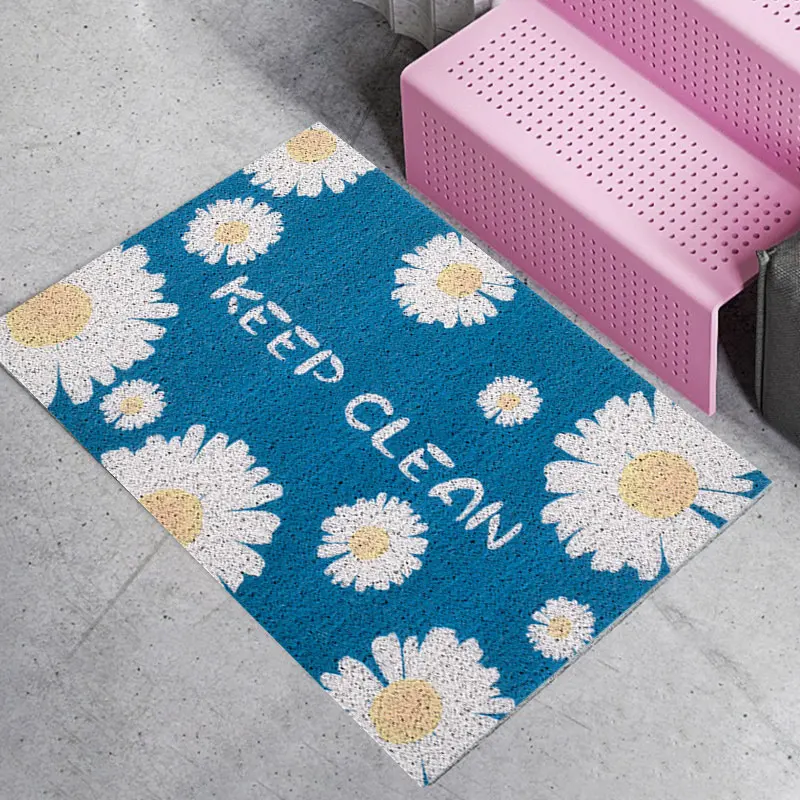 Custom Daisy PVC Doormat, Silk Loop Mat, Welcome Home Front Door Decorations, Entrance Pad, Dust and Non-slip Pad, INS Style