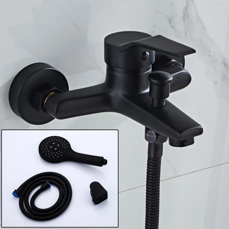 Bathroom Tub Faucet Single Handle Hot and Cold Mixer Tap with Handheld Shower Wall Mounted Bath Faucet Bathtub Faucet